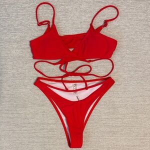 SHEIN Vibrant Red Strappy Bikini